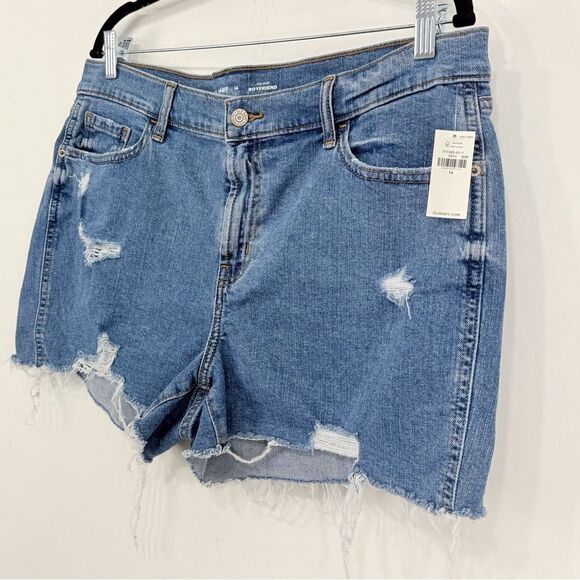 Old Navy Blue Mid Rise Boyfriend Factory Distressed Cotton Denim Shorts NEW - Picture 4 of 16